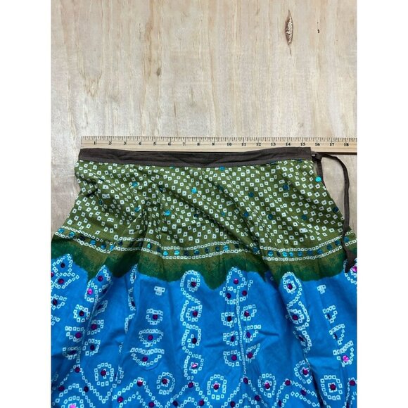 Women’s Boho Cotton Skirt Colorful Side Zip Festival Embellished Drawstring - Picture 2 of 6